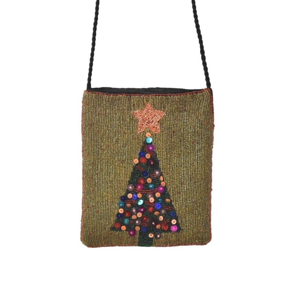Vintage Beaded Christmas Tree Crossbody Bag Purse Handbag Pockbook